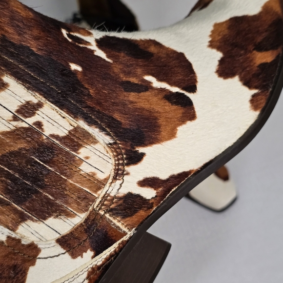 Zara Cow Print Leather Cowboy Boots Haircalf Western Ankle Women's Size 10 NWT - Picture 15 of 15